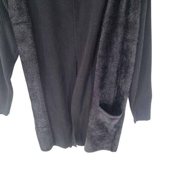 18. Susan Graver Women's Rib Knit Duster Cardigan Sweater Black Size 2X Office - Picture 2 of 7
